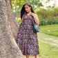 Black summer print flared dress