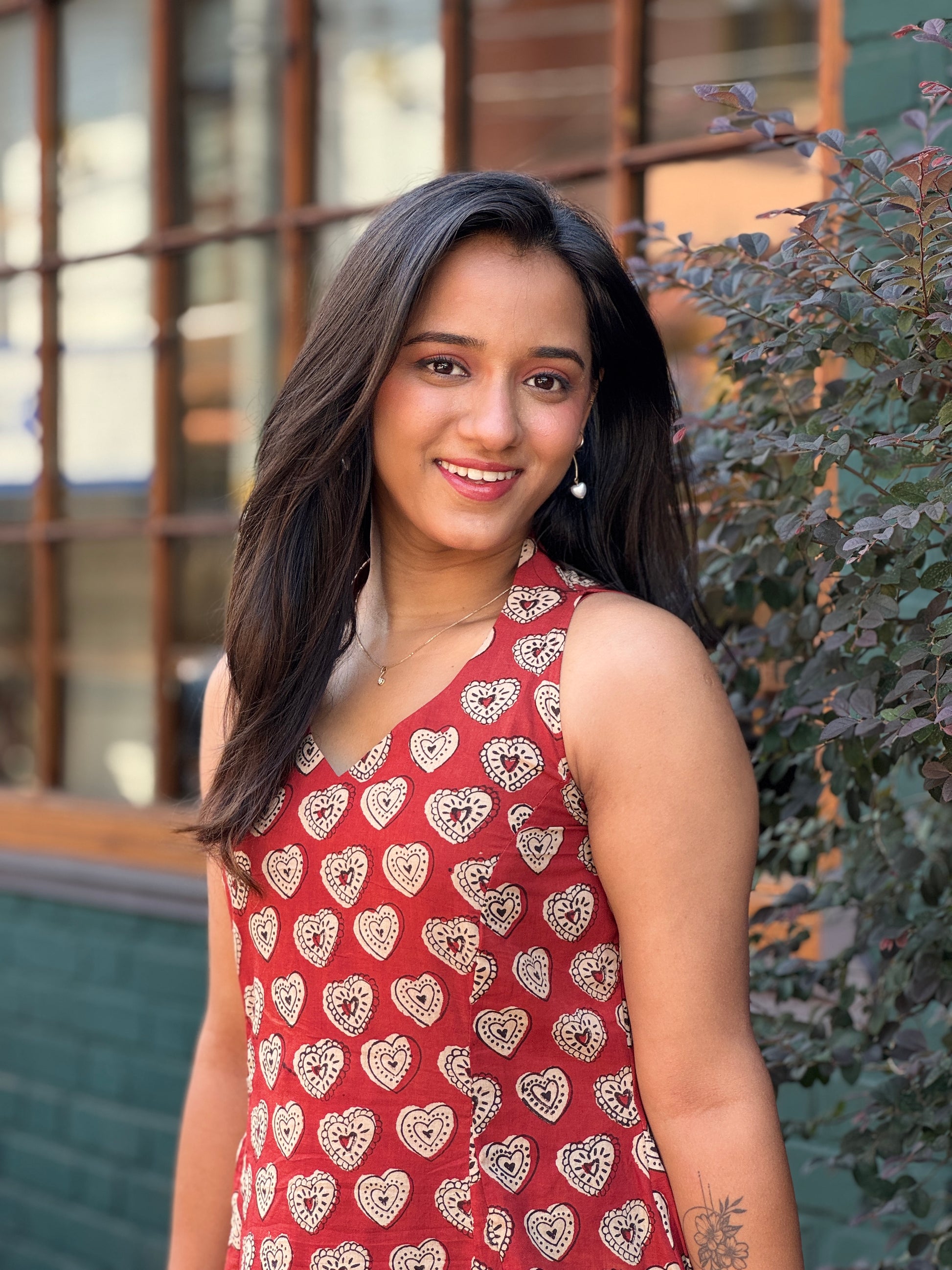 Red Block Printed Heart Dress  label.ishika