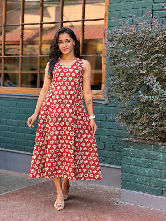 Red Block Printed Heart Dress