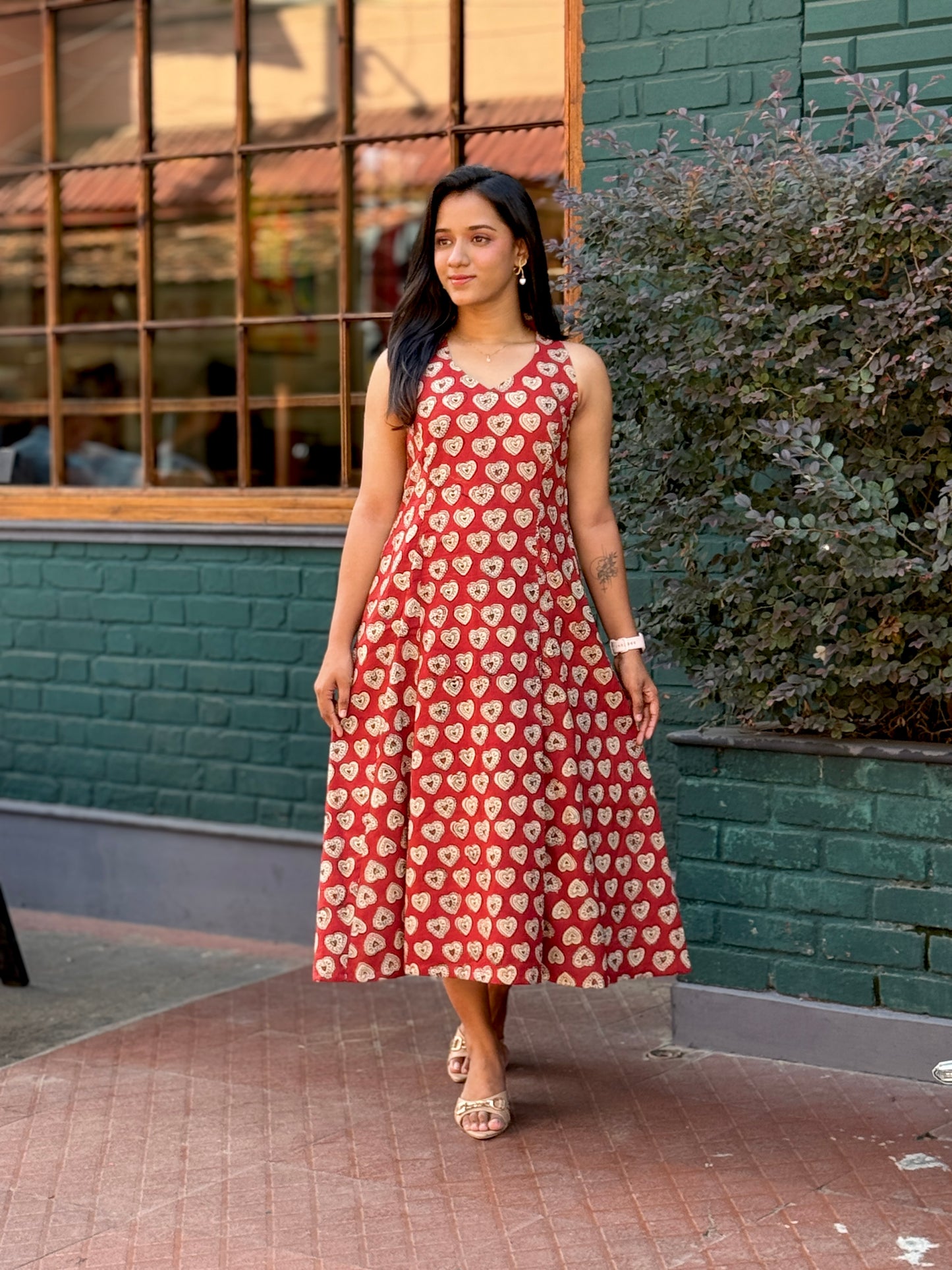 Red Block Printed Heart Dress