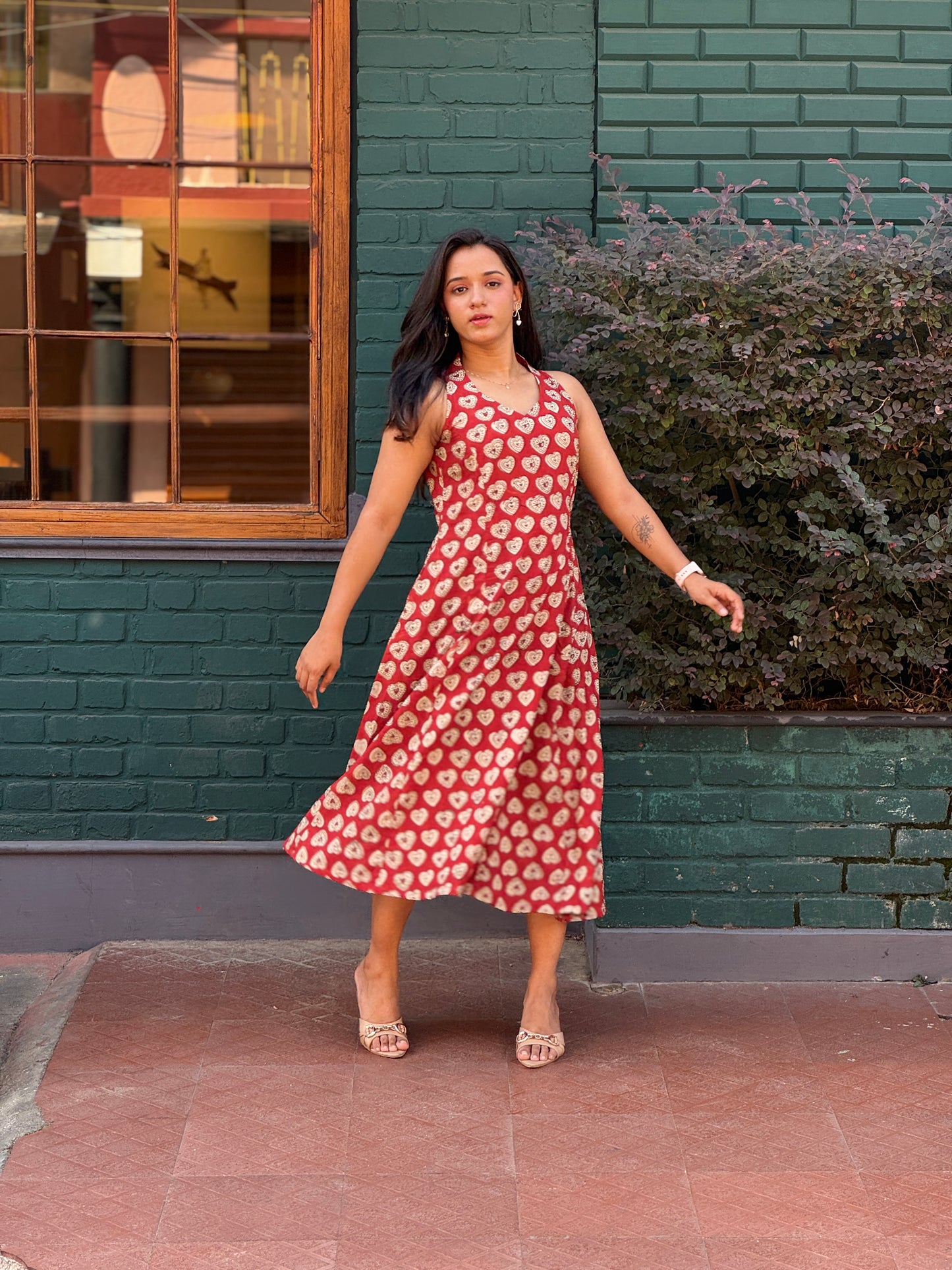 Red Block Printed Heart Dress