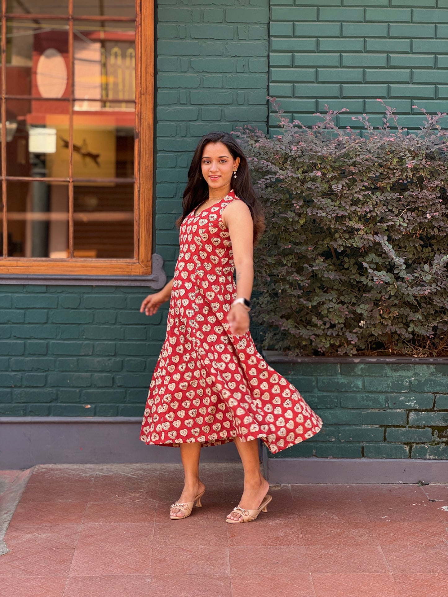 Red Block Printed Heart Dress