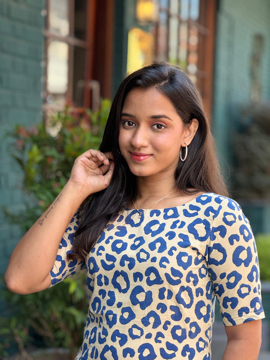Block Printed Chettah Print Kurta and Pant Set