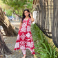 Red Abstract Print Kurta Pant Set