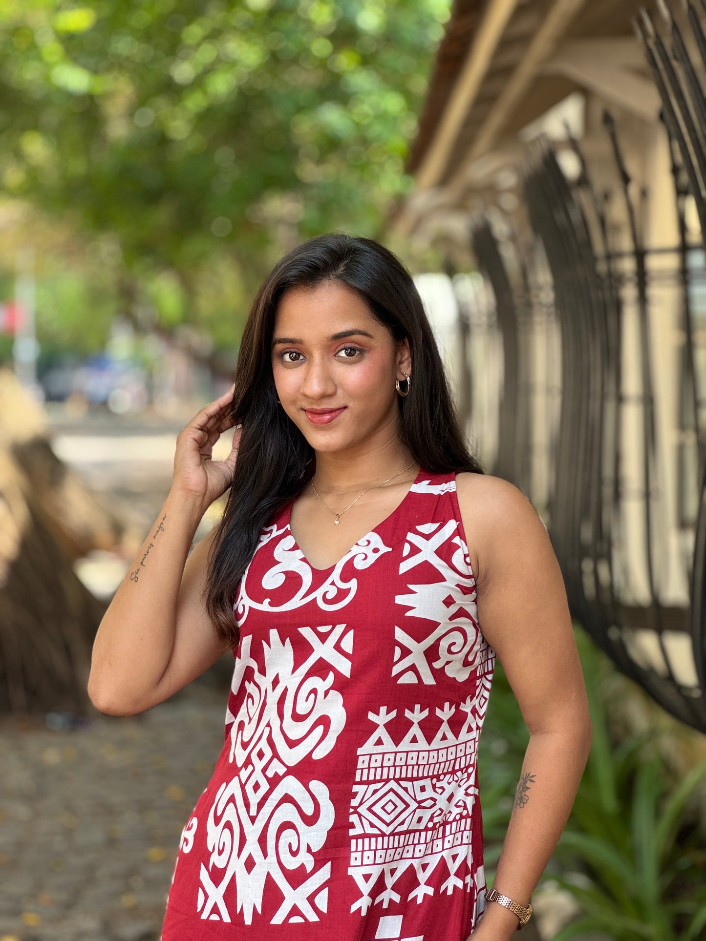 Red Abstract Print Kurta Pant Set