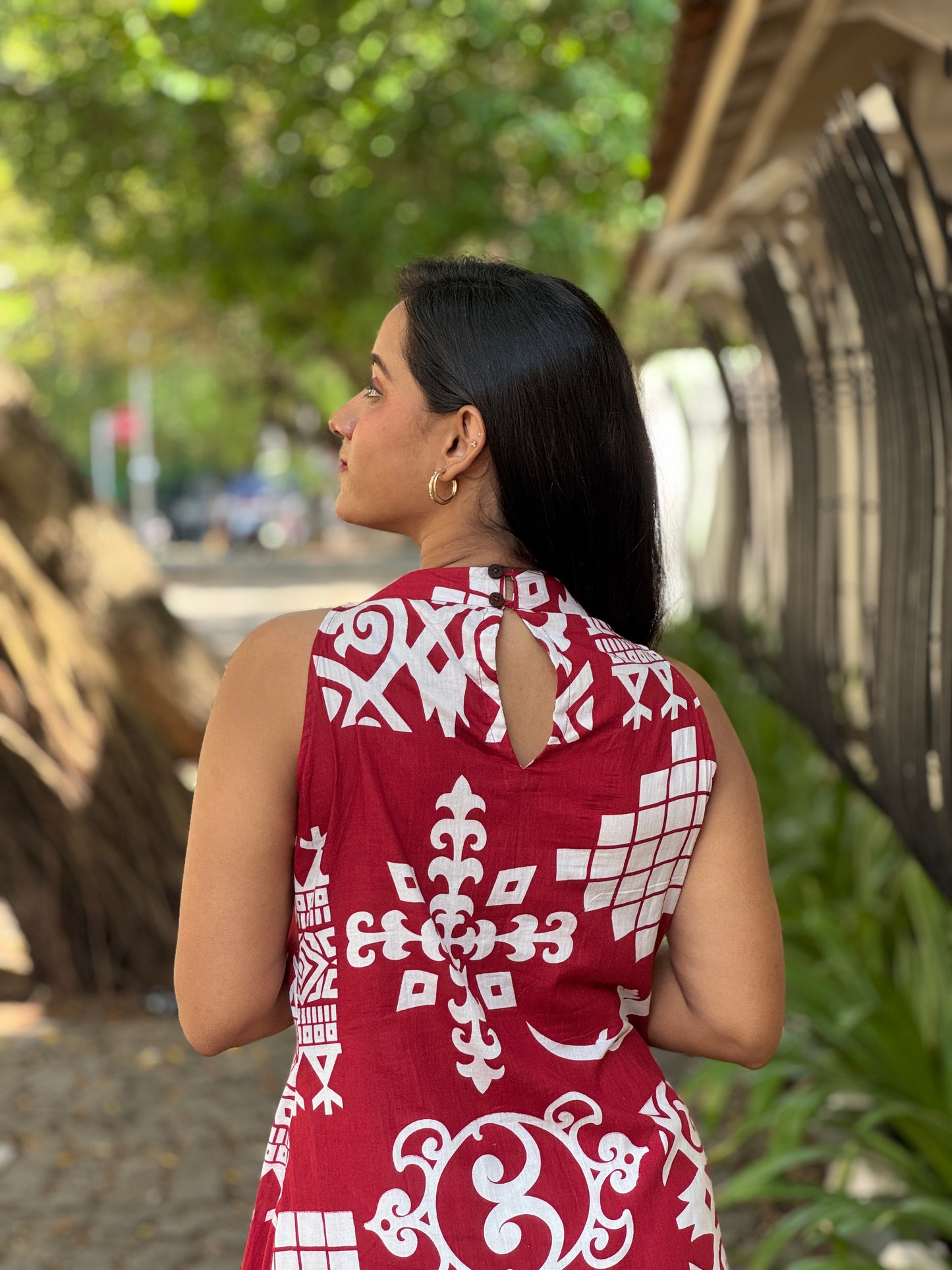 Red Abstract Print Kurta Pant Set