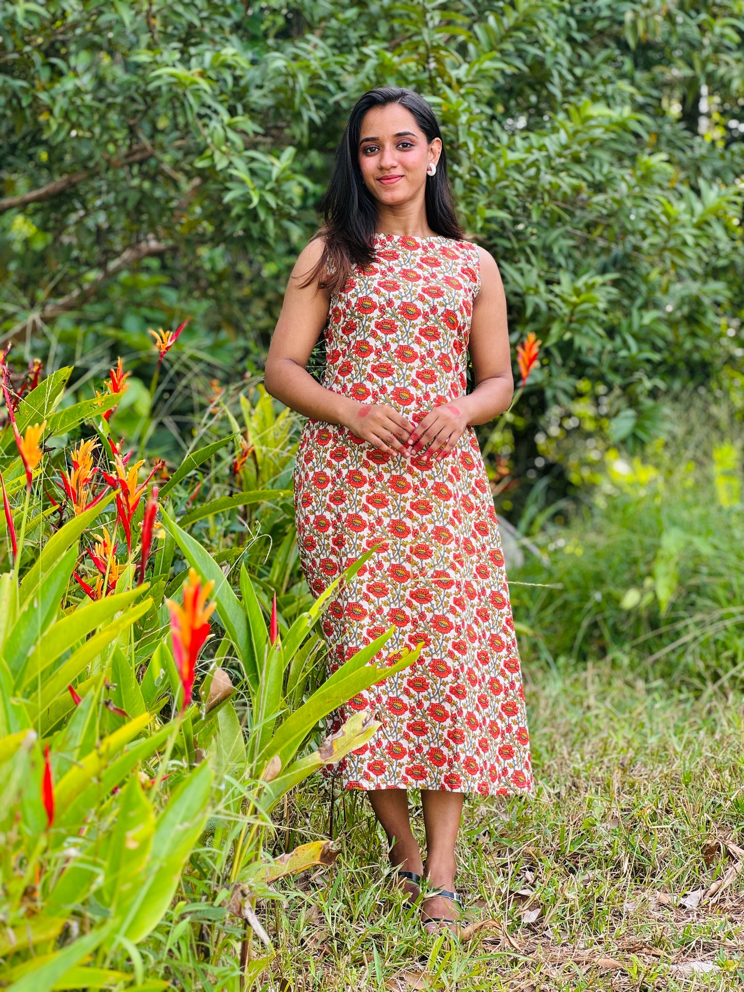 Cotton floral dress with back neck design