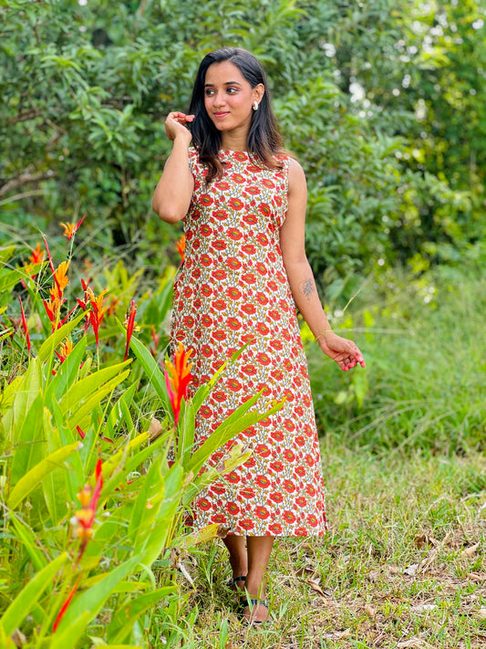 Cotton floral dress with back neck design