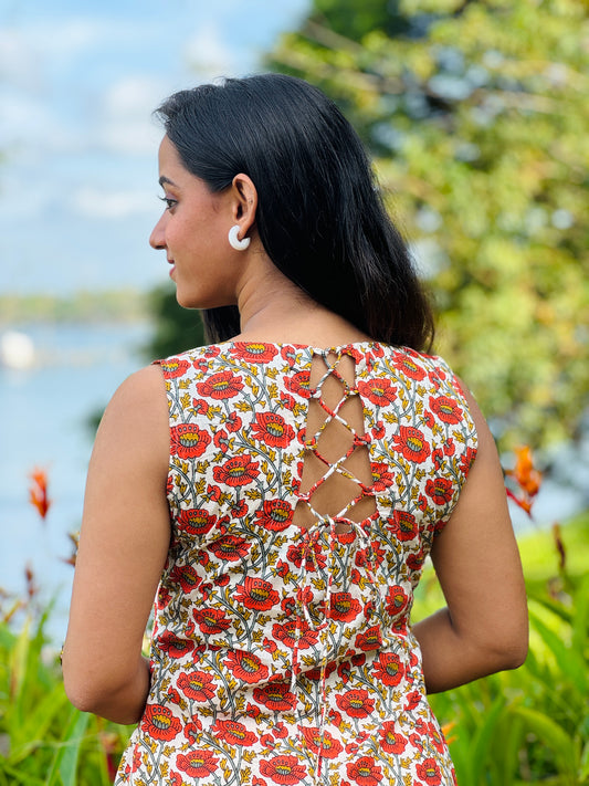 Cotton floral dress with back neck design