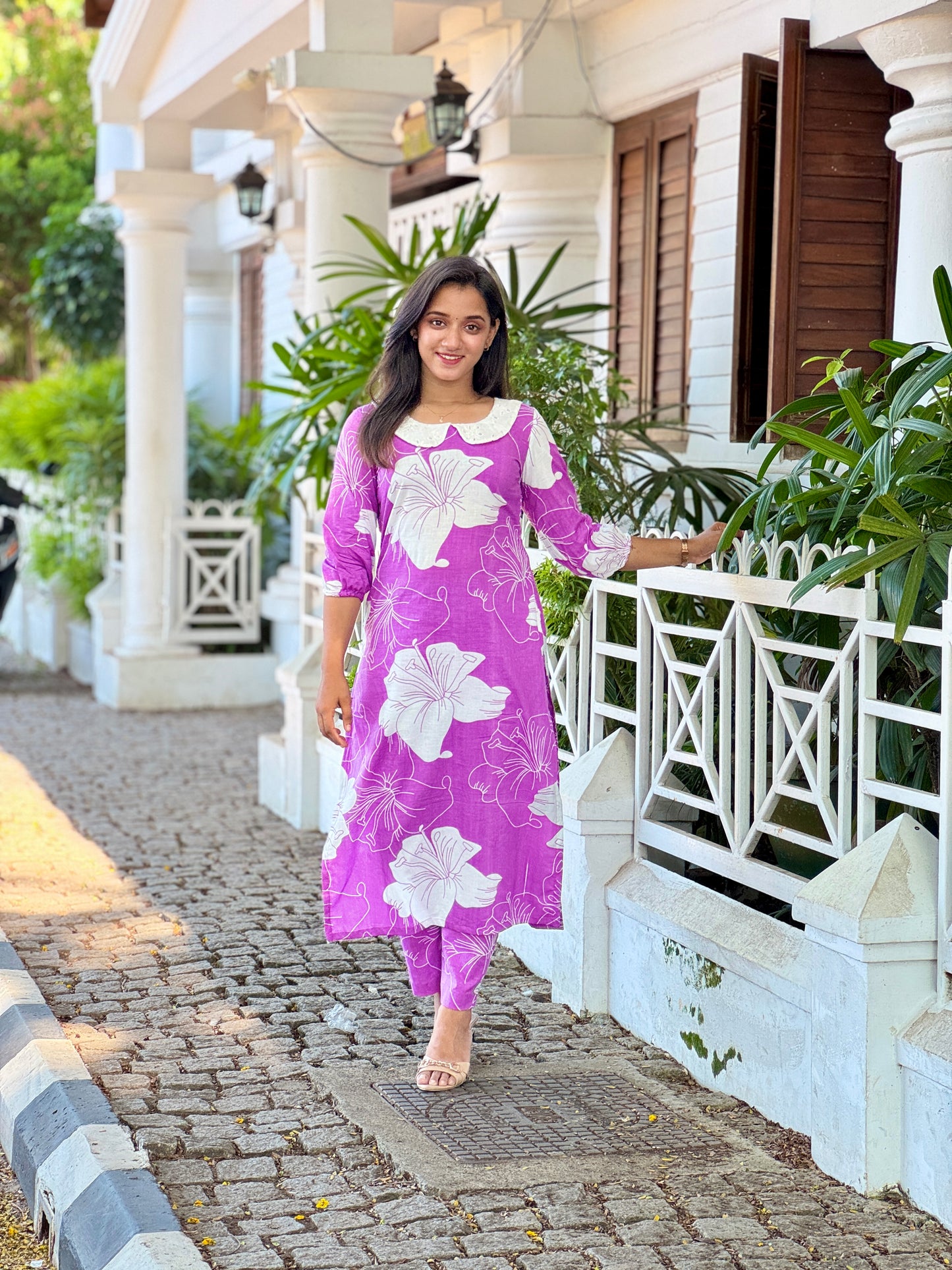 Lavender Floral Kurta and Pant Set