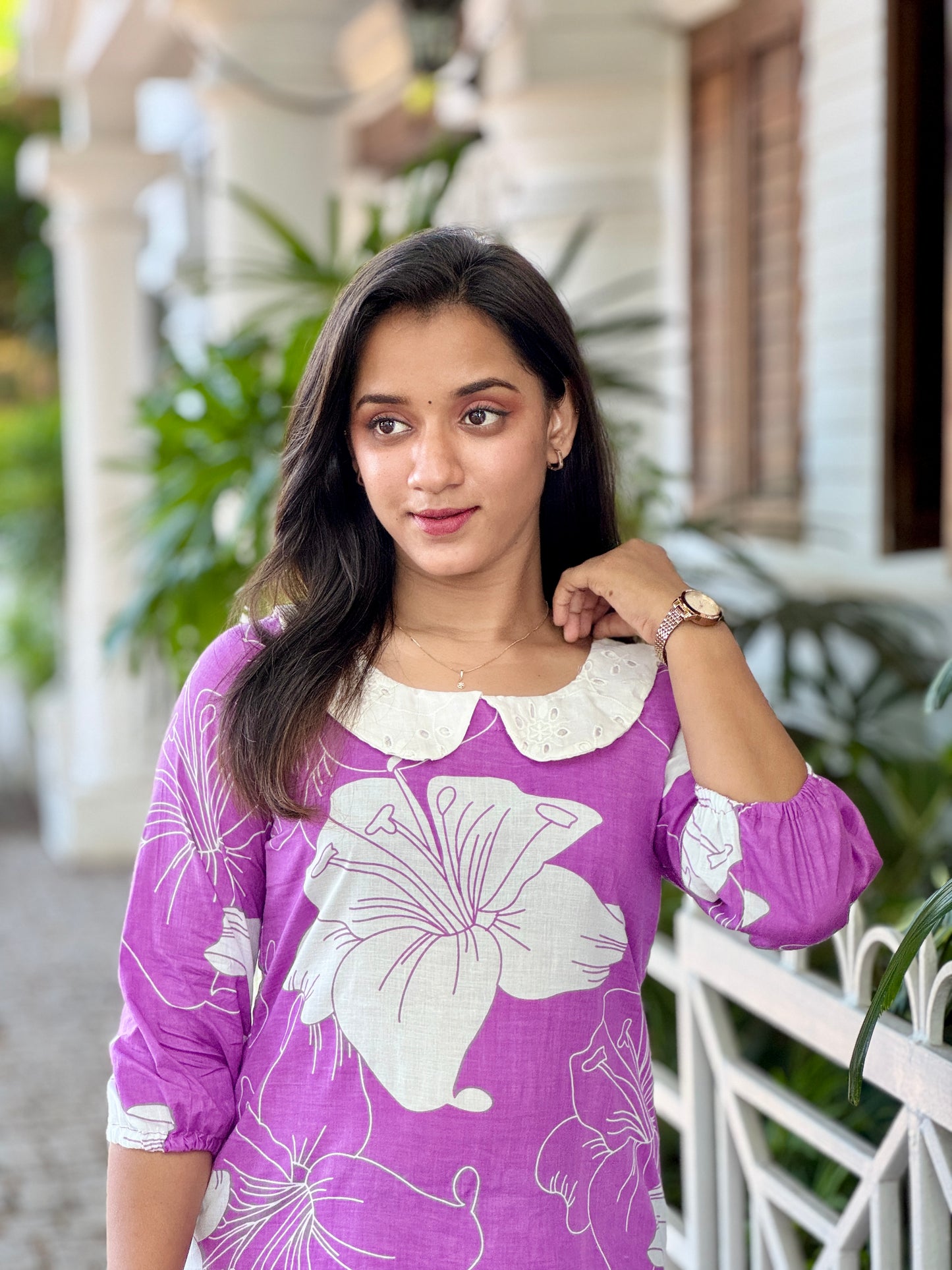 Lavender Floral Kurta and Pant Set