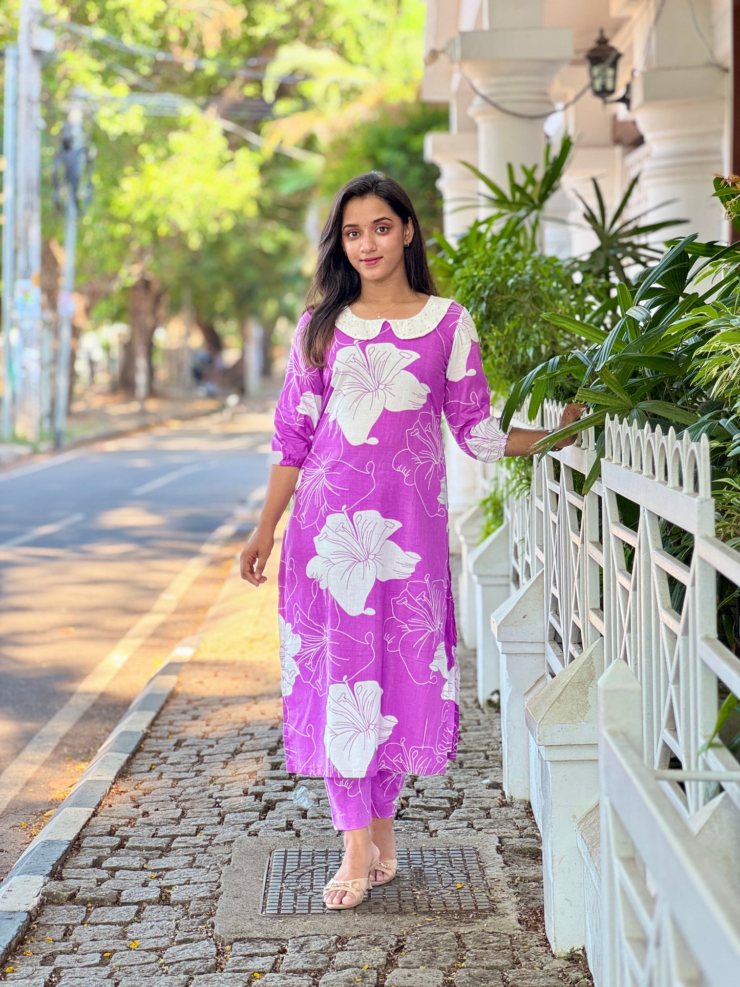 Lavender Floral Kurta and Pant Set