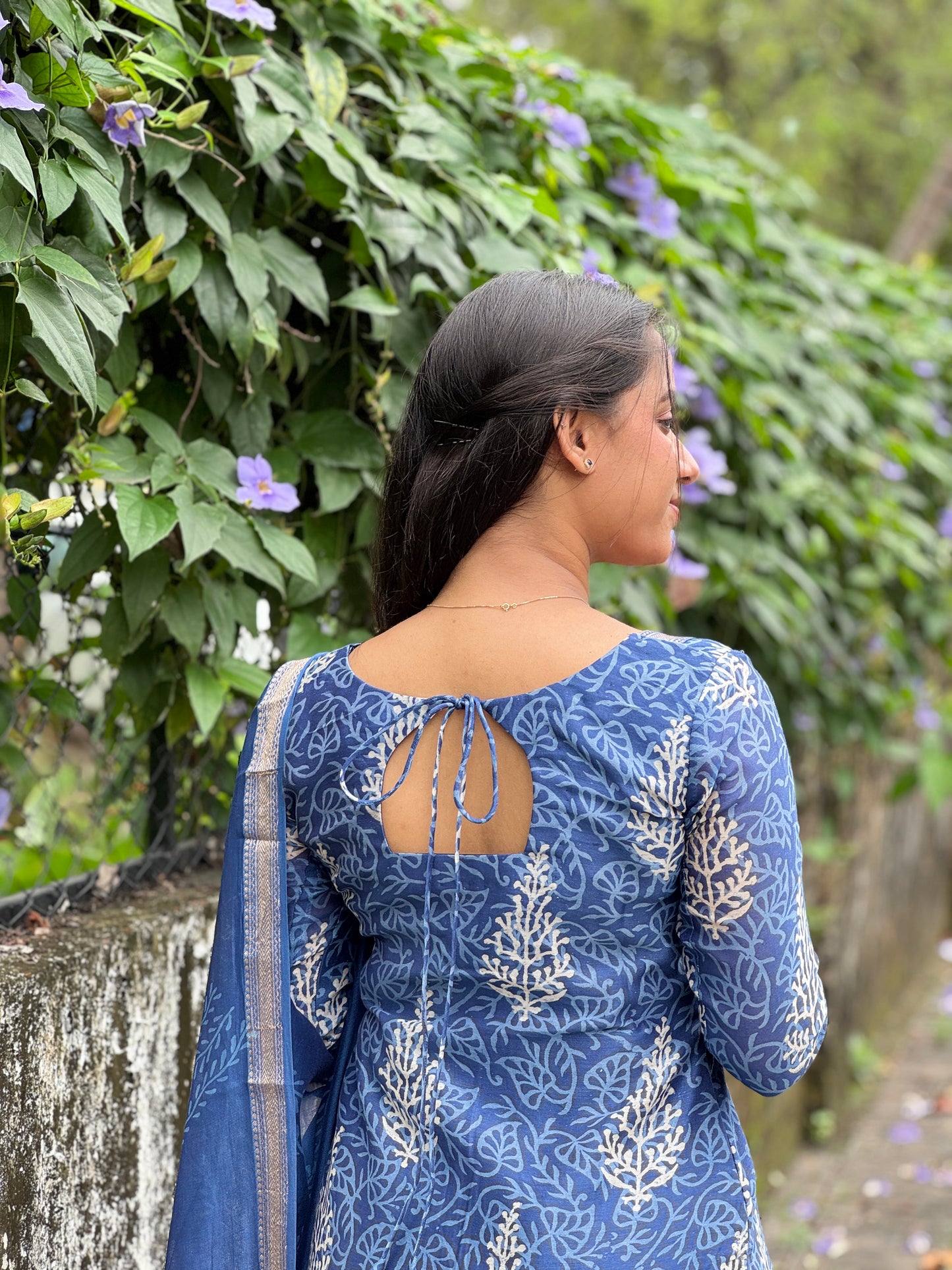 Indigo Maheshwari Silk Suit