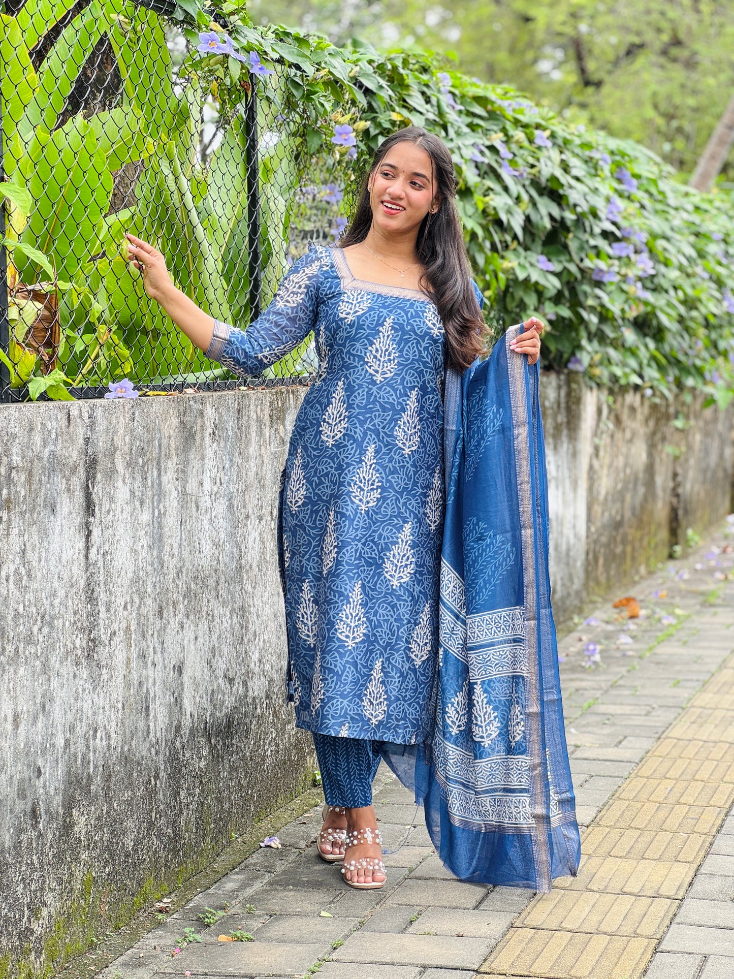 Indigo Maheshwari Silk Suit