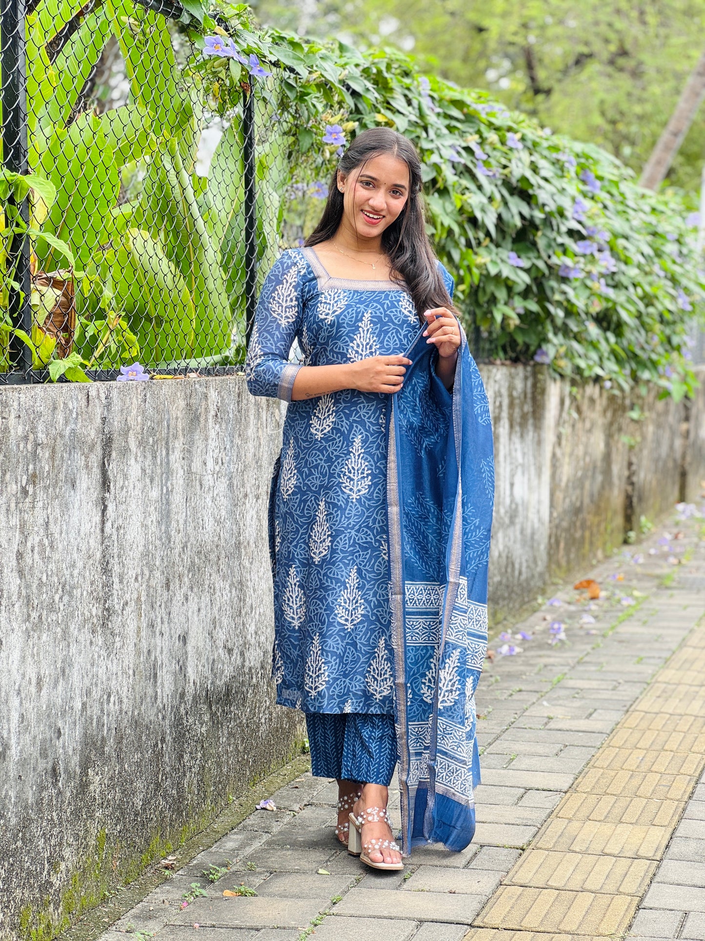 Indigo Maheshwari Silk Suit