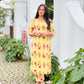 Yellow Striped and Floral Printed Kurta and Pant Set