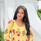 Yellow Striped and Floral Printed Kurta and Pant Set