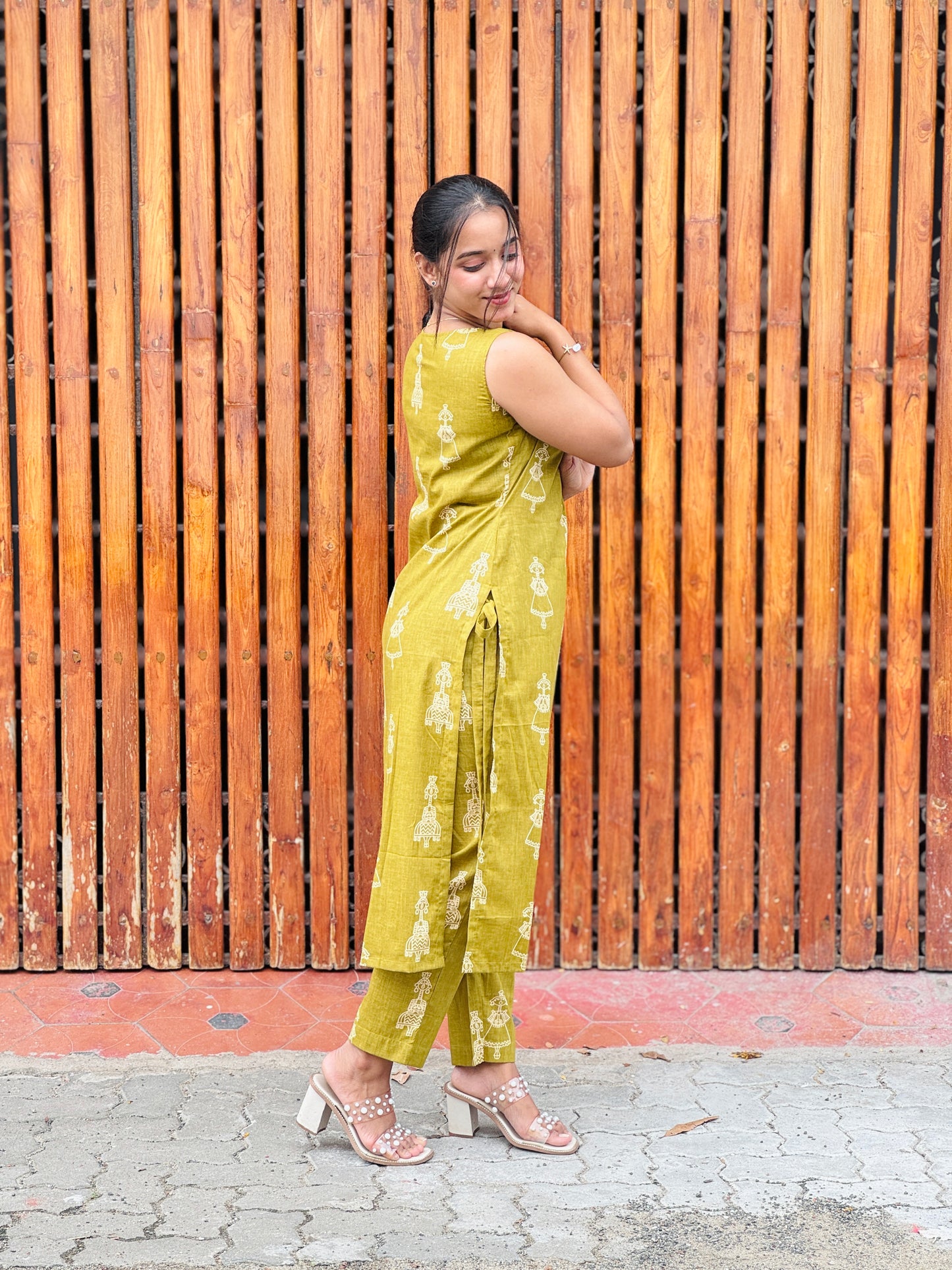 Light Green Tribal Printed Side Tie Kurta and Pant Set