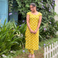 Yellow Spiral Printed Gather Sleeve Kurta and Pant Set