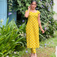 Yellow Spiral Printed Gather Sleeve Kurta and Pant Set