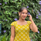 Yellow Spiral Printed Gather Sleeve Kurta and Pant Set