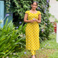 Yellow Spiral Printed Gather Sleeve Kurta and Pant Set