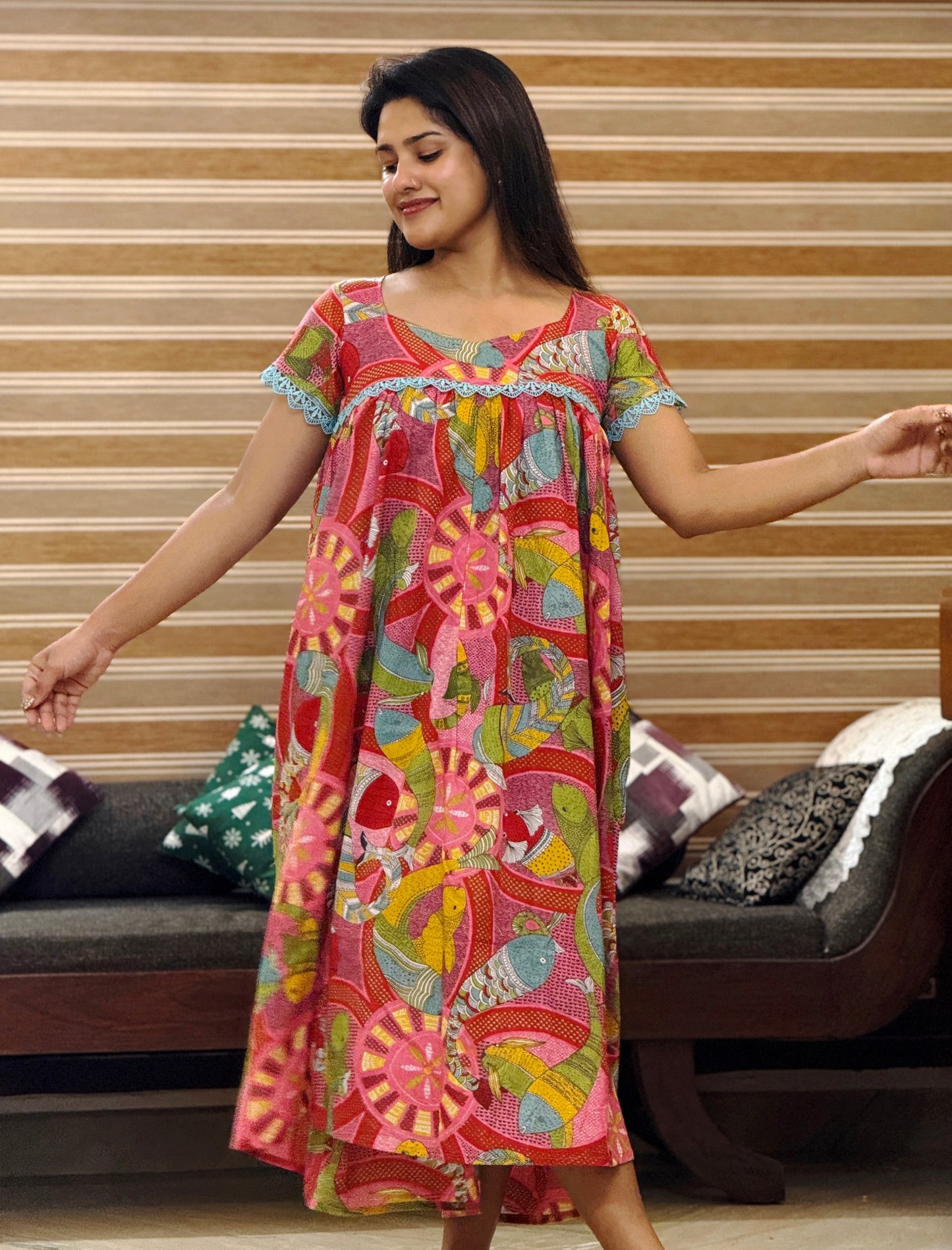 Fishy Printed Maxi Dress (Feeding Friendly)