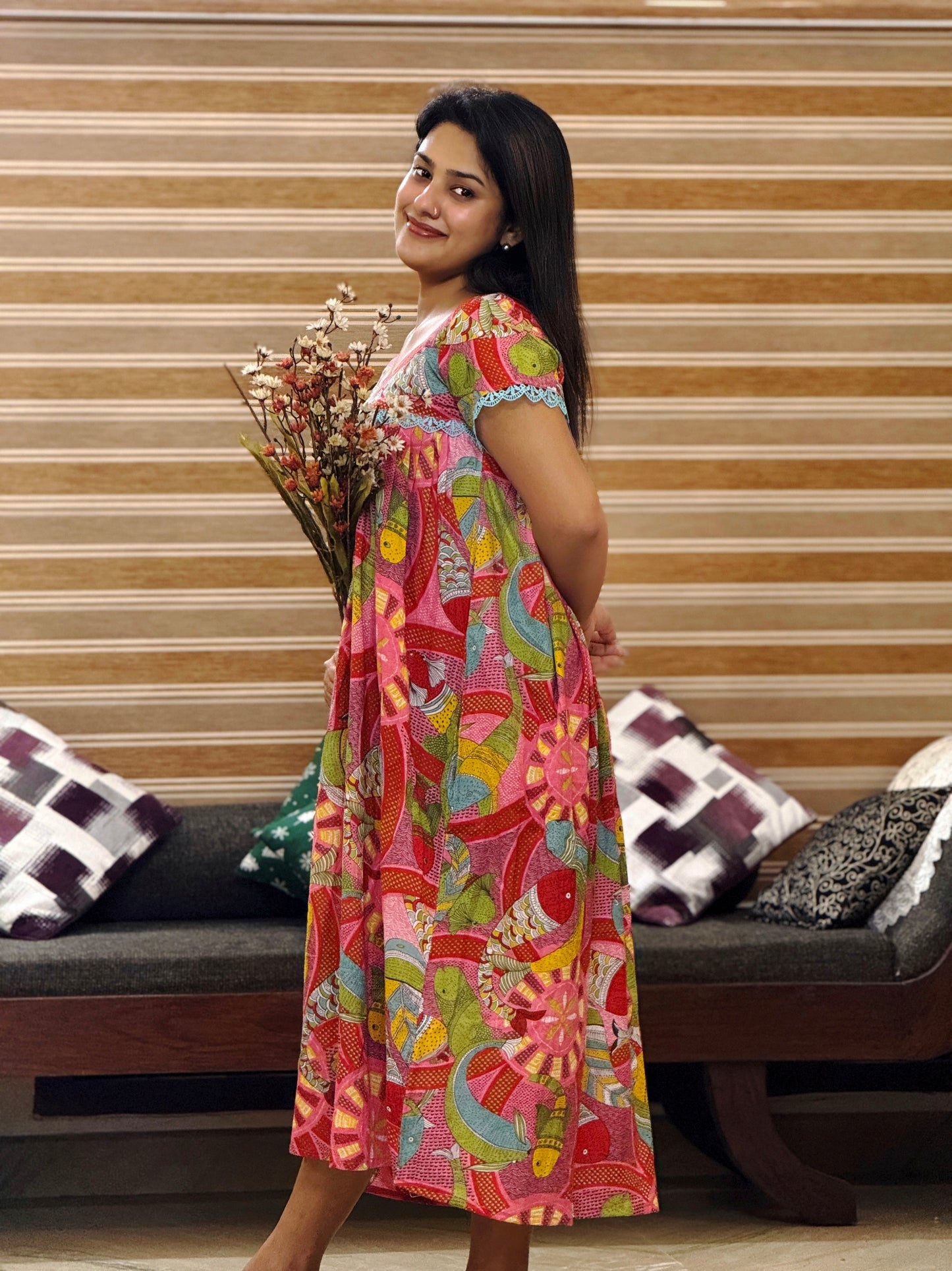 Fishy Printed Maxi Dress (Feeding Friendly)