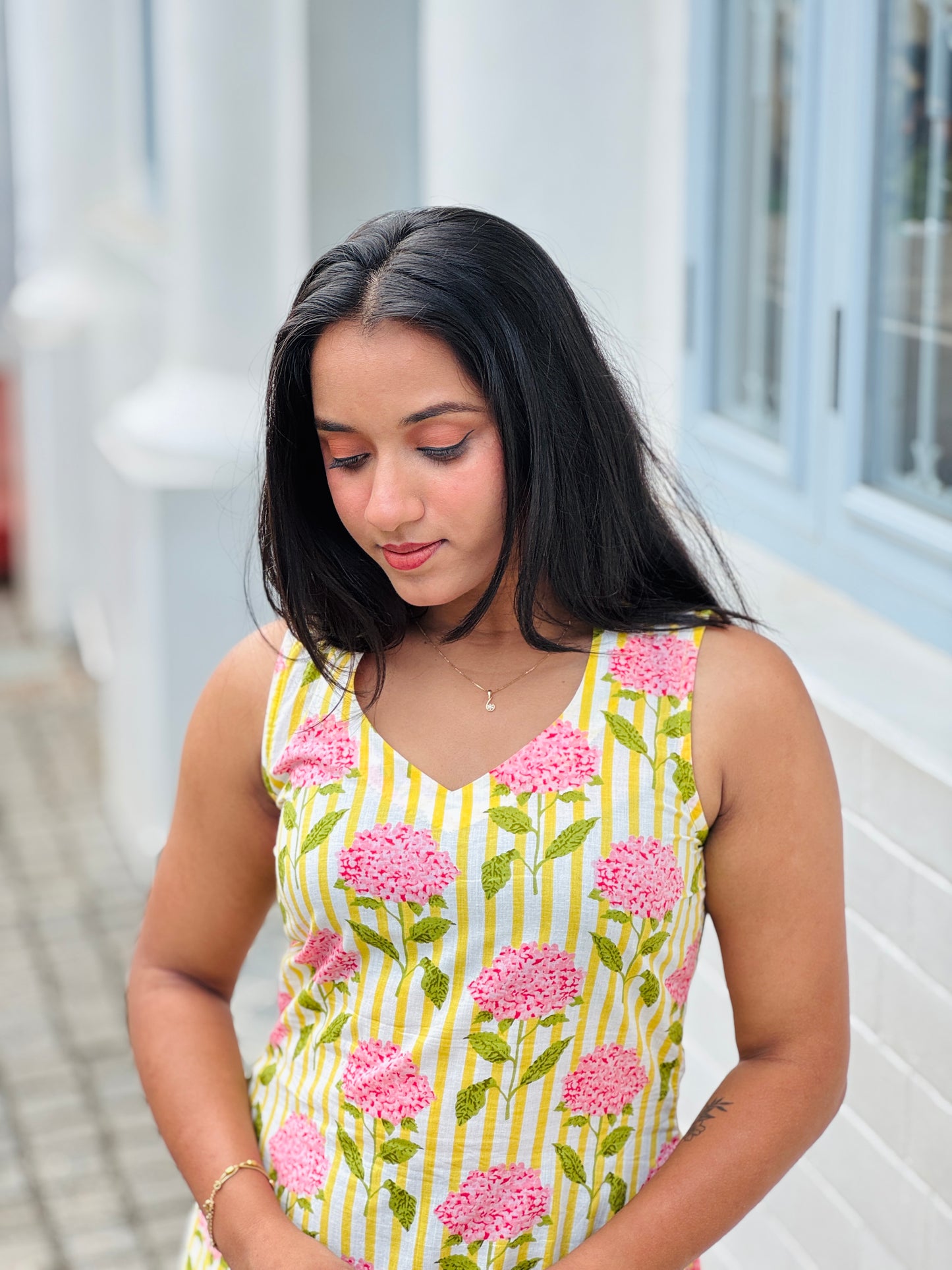 Yellow Striped Halter Neck Dress