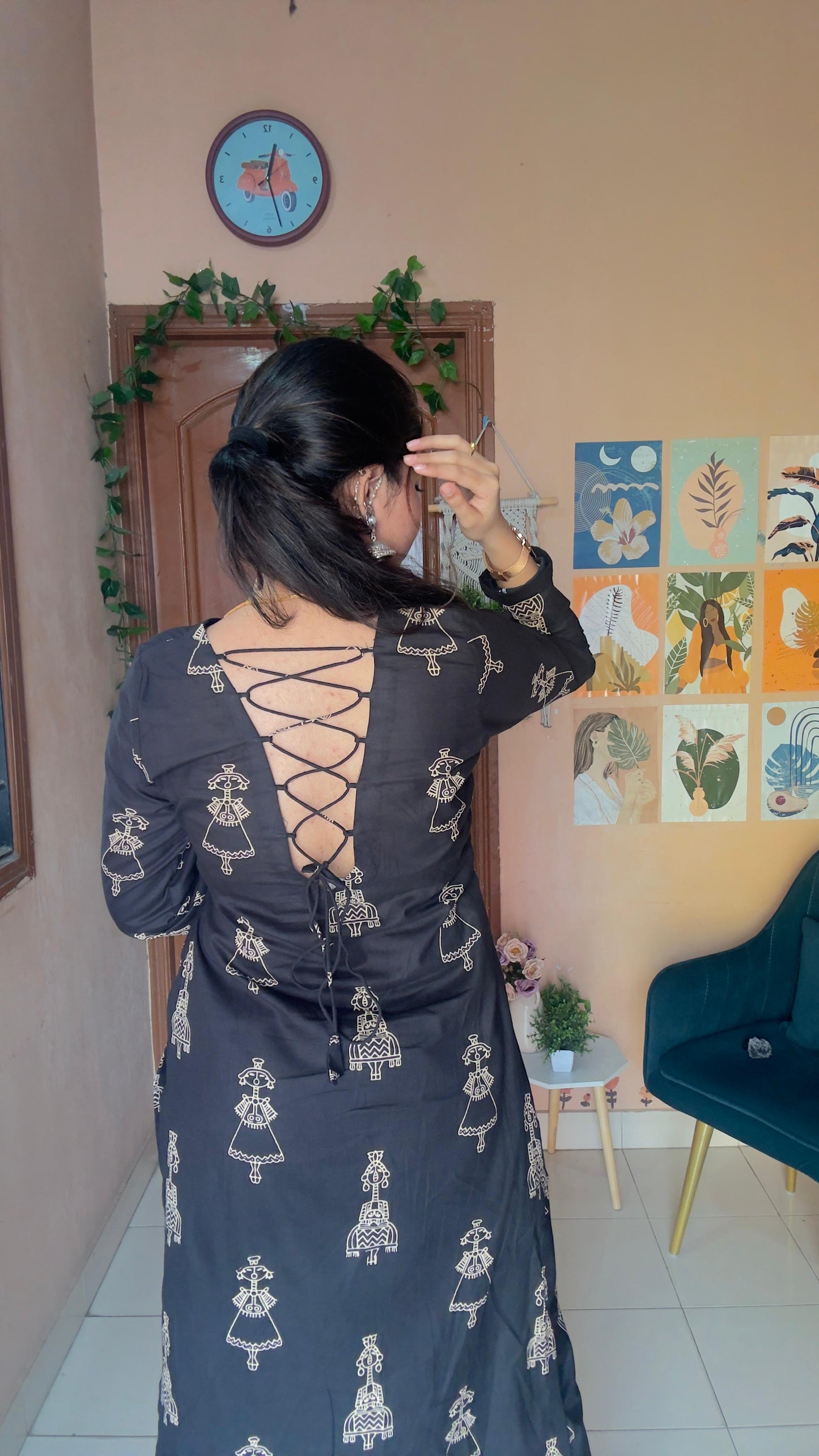 Black Tribal Printed Cotton Kurta and Pant Set