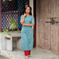 Cotton Light Blue Kurta With Brick Red Polka Pallazzo