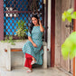 Cotton Light Blue Kurta With Brick Red Polka Pallazzo