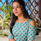 Cotton Light Blue Kurta With Brick Red Polka Pallazzo