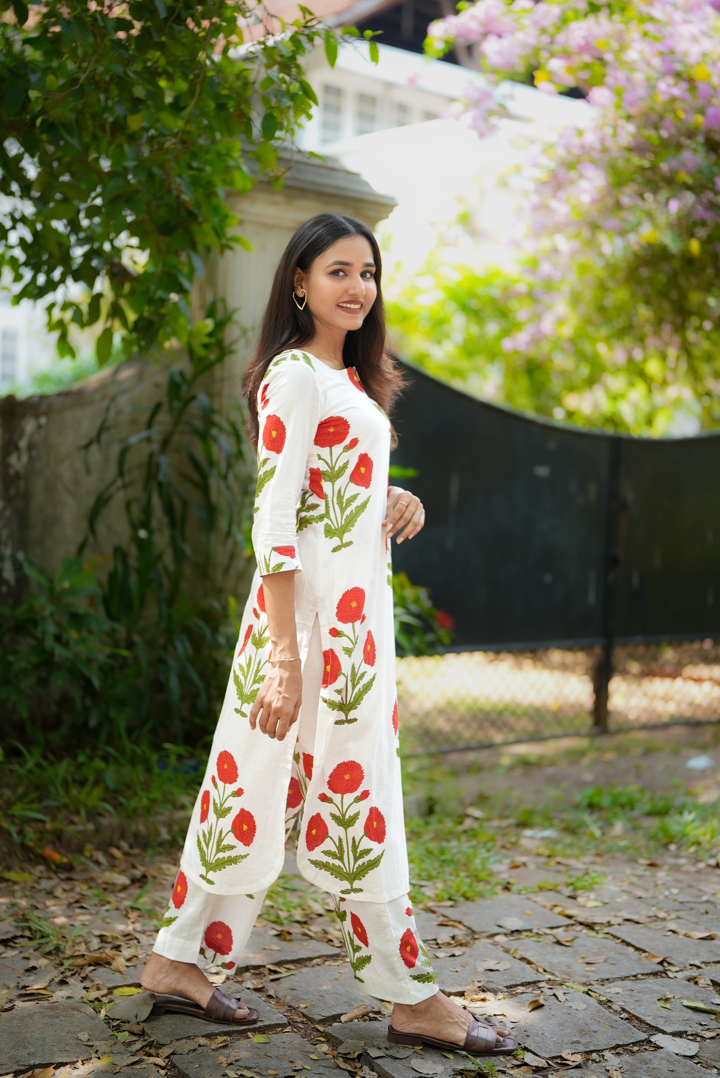 Red Floral Block Printed Kurta Set