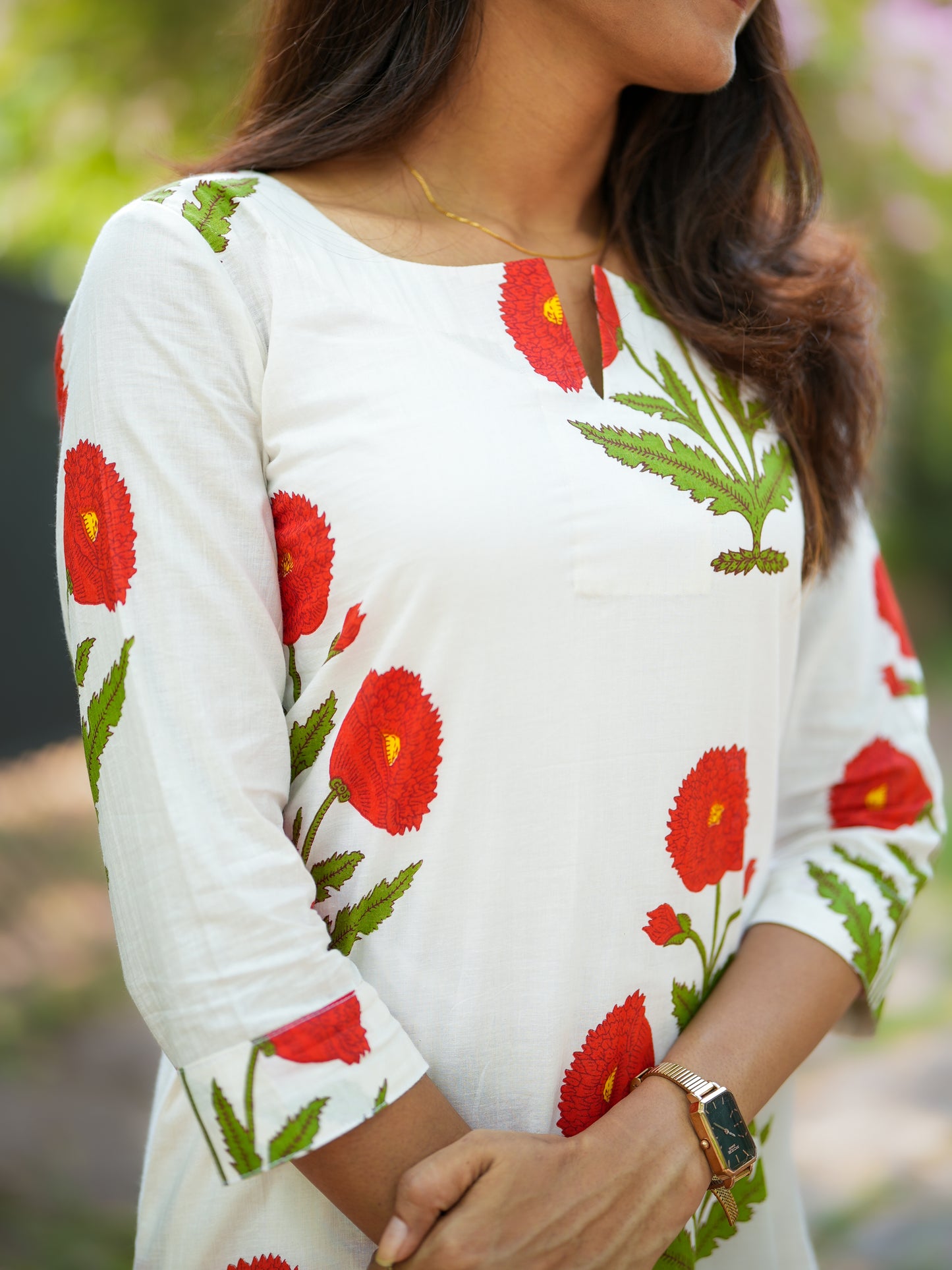 Red Floral Block Printed Kurta Set