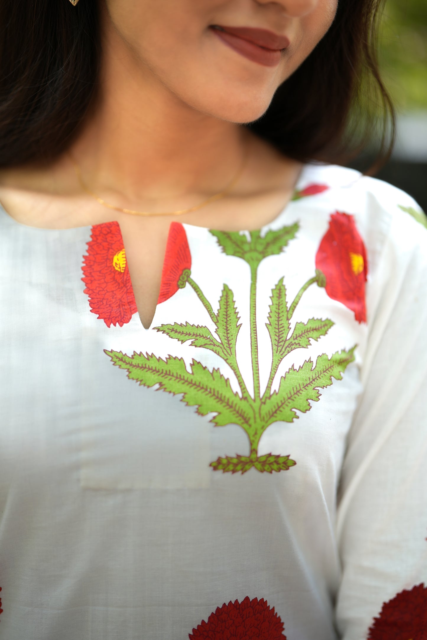 Red Floral Block Printed Kurta Set