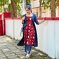 Blue Polka Shrug And Pant Set With Maroon Strap Sleeve Kurta