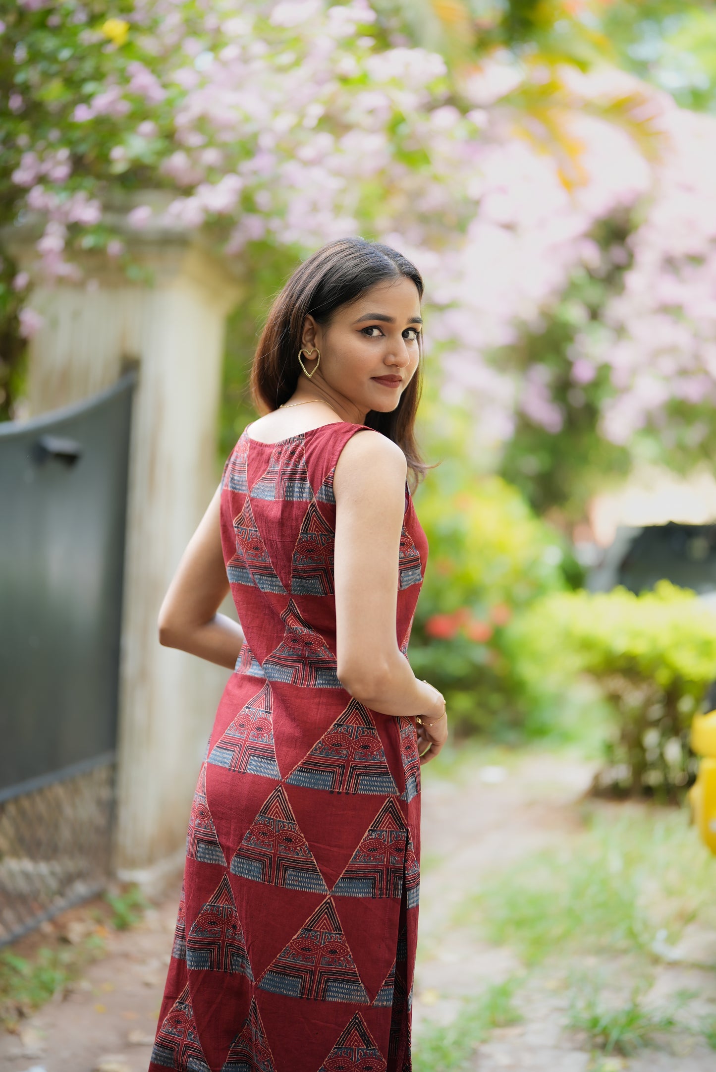 Red Ajrakh Set with Geometrical Print