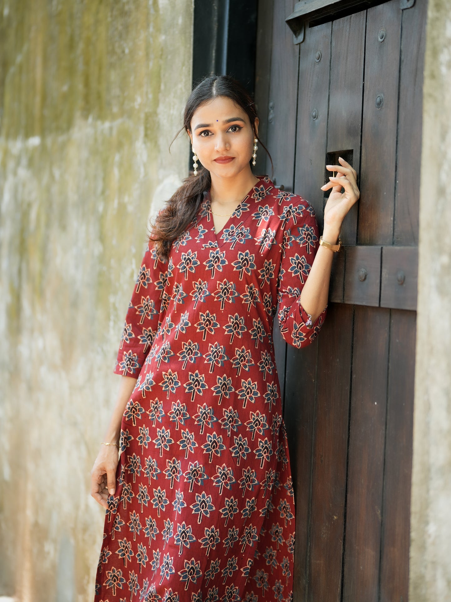 Ajrakh Lotus Printed Kurta and Pant Set