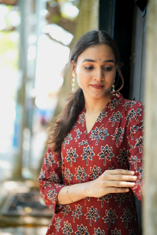 Ajrakh Lotus Printed Kurta and Pant Set