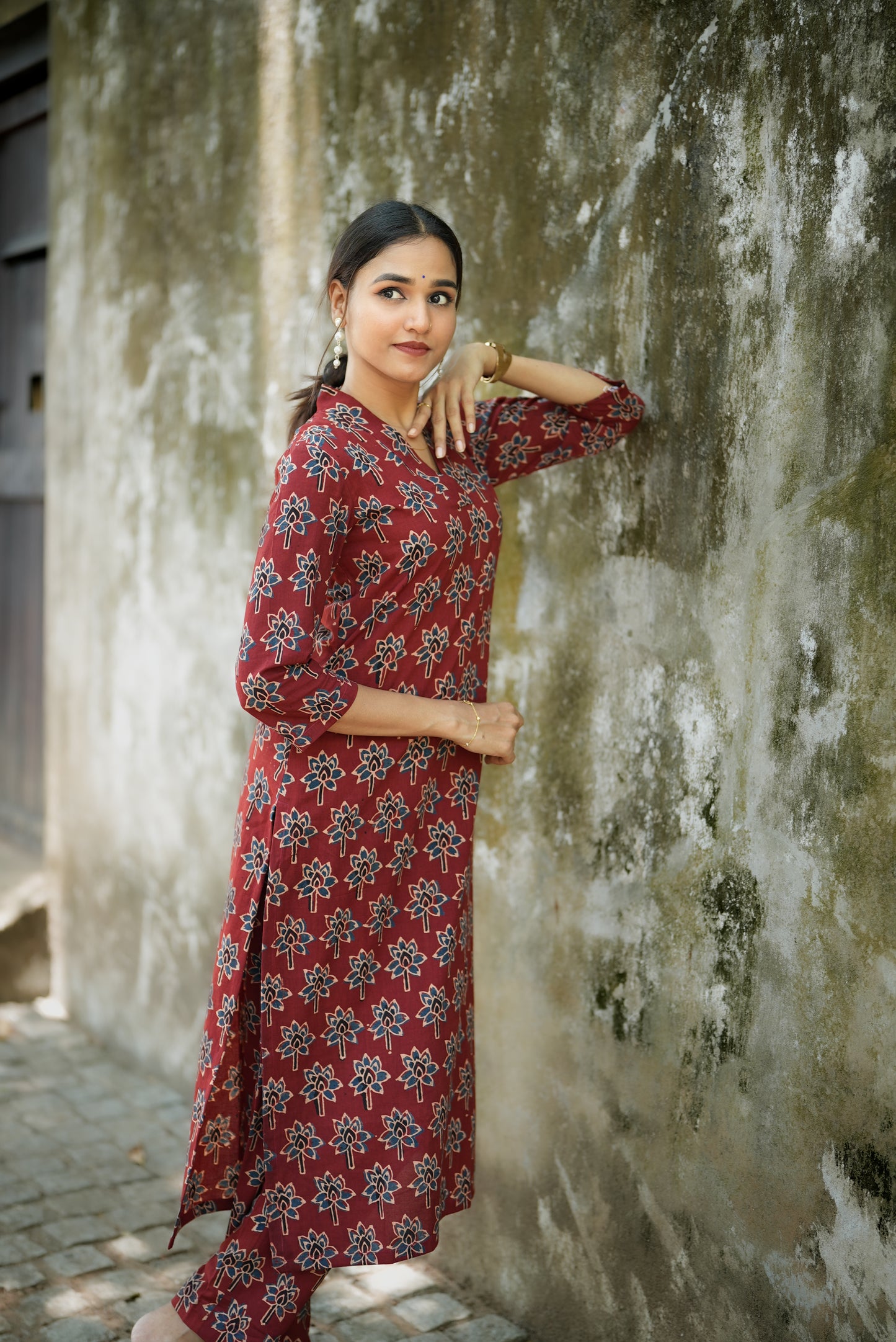 Ajrakh Lotus Printed Kurta and Pant Set