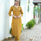 Mustard Yellow Floral Kurta Pant Set