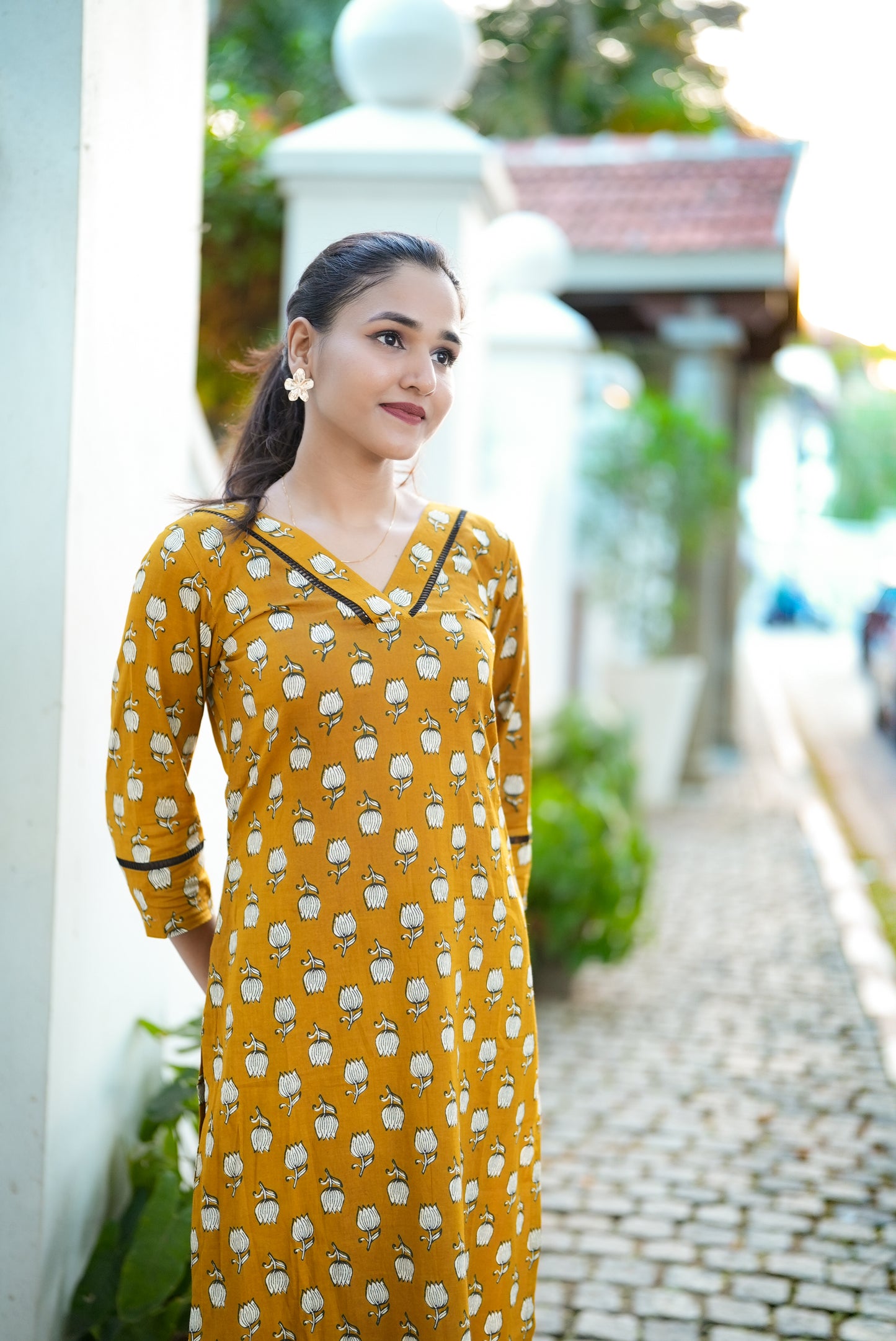 Mustard Yellow Floral Kurta Pant Set