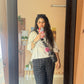 White and Black Cotton Short Top and Pant Set