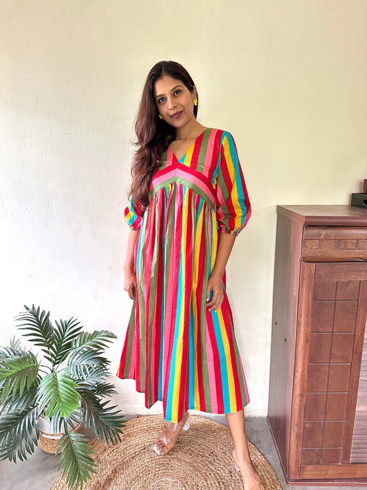 Candy Dress - Cotton Multicoloured Striped Dress