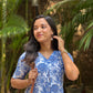 Blue floral block printed cotton aline kurta with palazzo