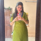 Green Slub Cotton Kurta With Blue Striped Pant