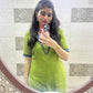 Green Slub Cotton Kurta With Blue Striped Pant