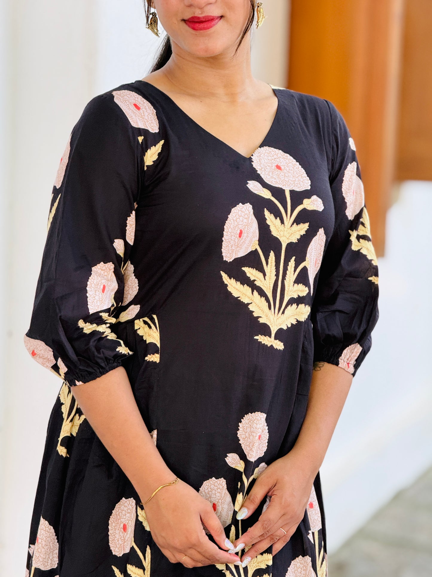 “Twilight” - Black Floral Cotton Dress
