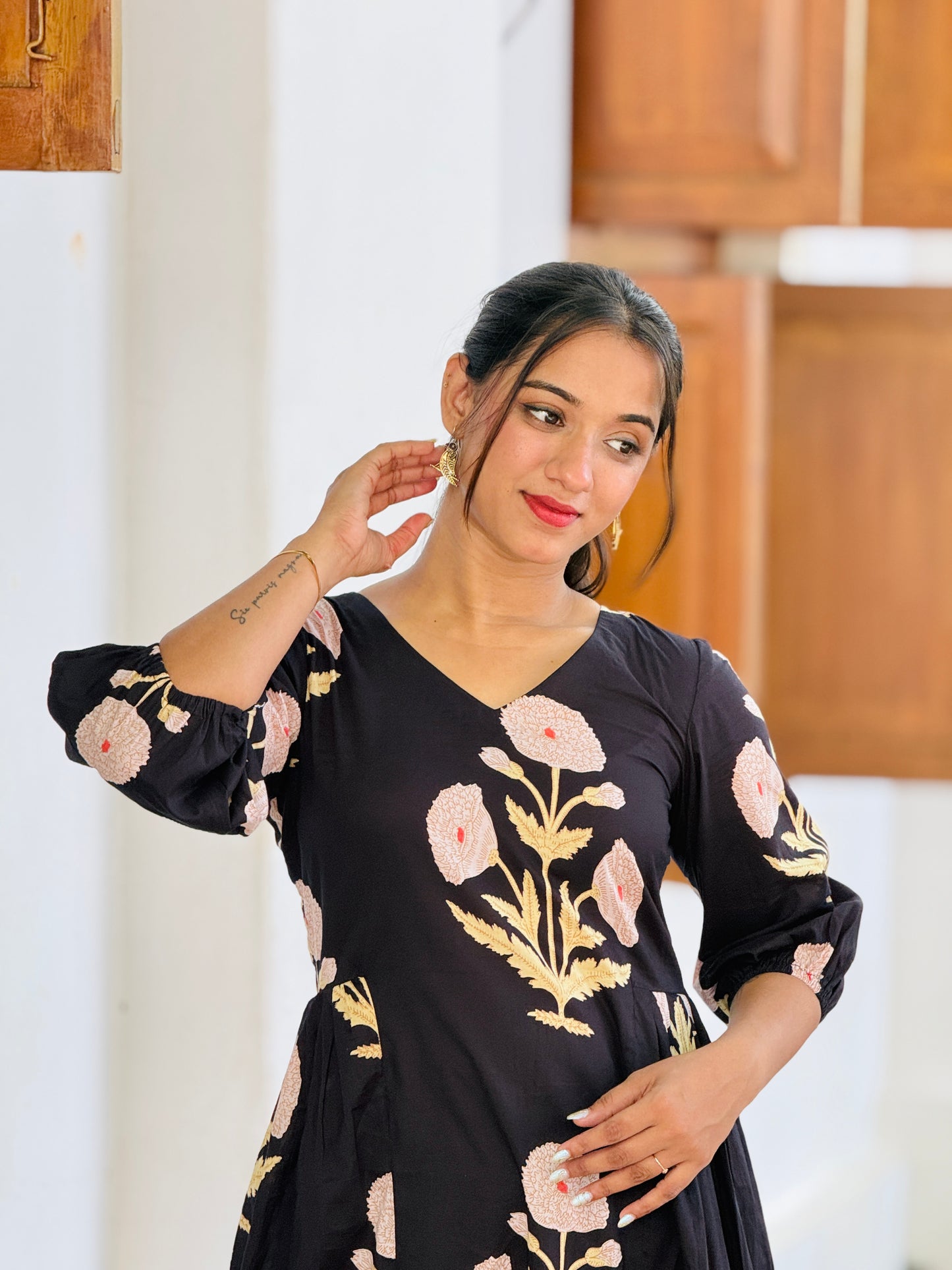 “Twilight” - Black Floral Cotton Dress